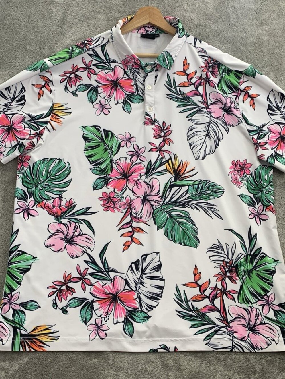 Sunday Swagger Polo Shirt Mens Size XXL Golf White Floral Hawaiian Preppy Casual